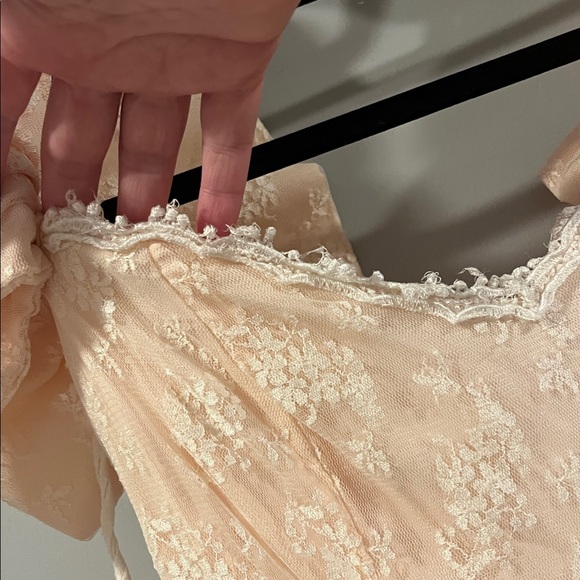 Vintage 80s Scott McClintock Pink Lace Prom Dress Floral Puff Sleeve Hoco - Picture 11 of 12